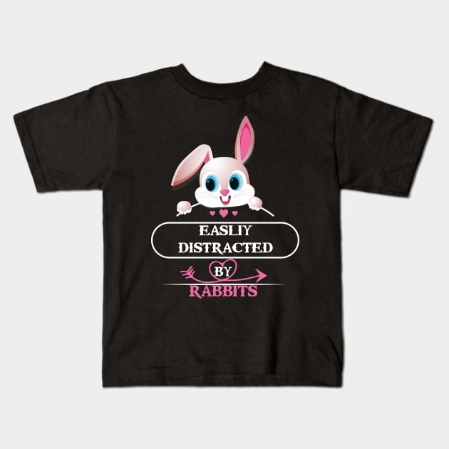 easily distracted by rabbits Kids T-Shirt by youki